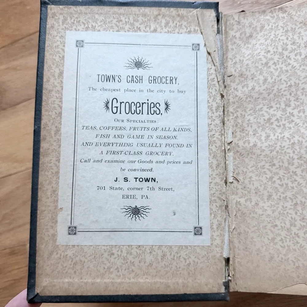 Antique 1890s Compendium of Cookery Blakeslee Cookbook Recipes Erie PA Ads
